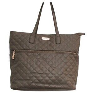 BCBG PARIS GRAY QUILTED FAUX VEGAN LEATHER LARGE TOTE BAG HANDBAG